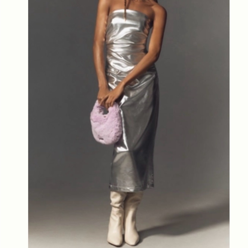 Anthropologie Silver Strapless Dress